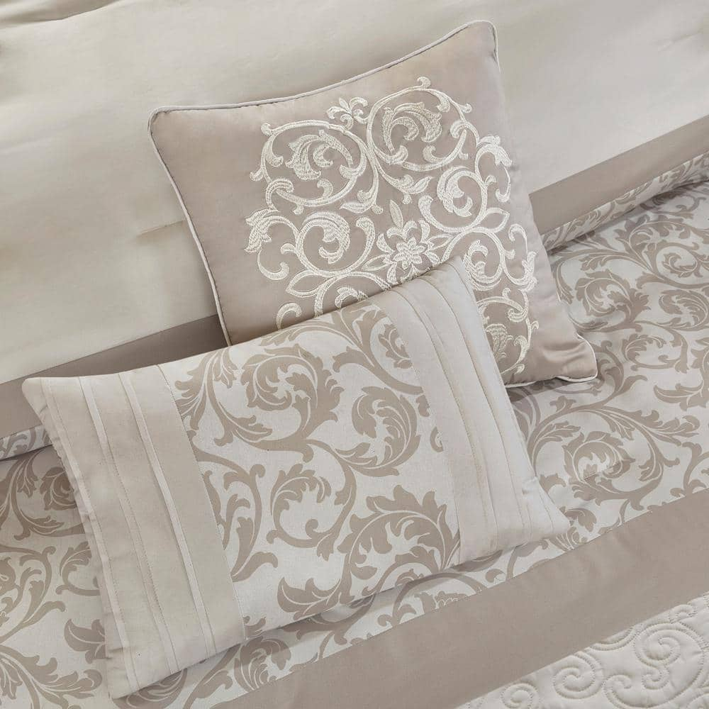 Lynda 8-Piece Neutral Polyester Cal King Embroidered Comforter Set