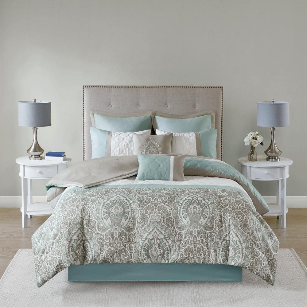 Josefina 8-Piece Seafoam Polyester Queen Comforter Set