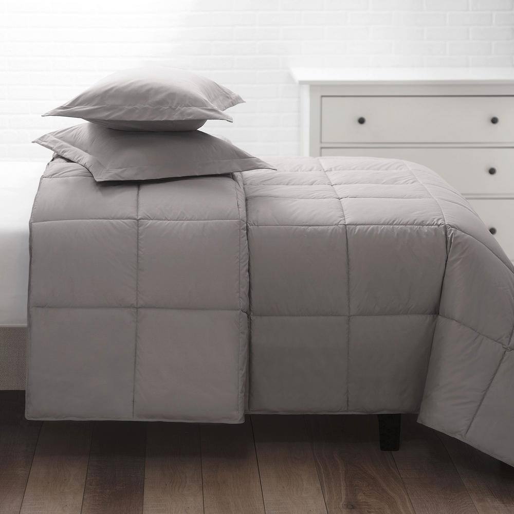 Down-filled Cotton Twill Gray Twin Comforter