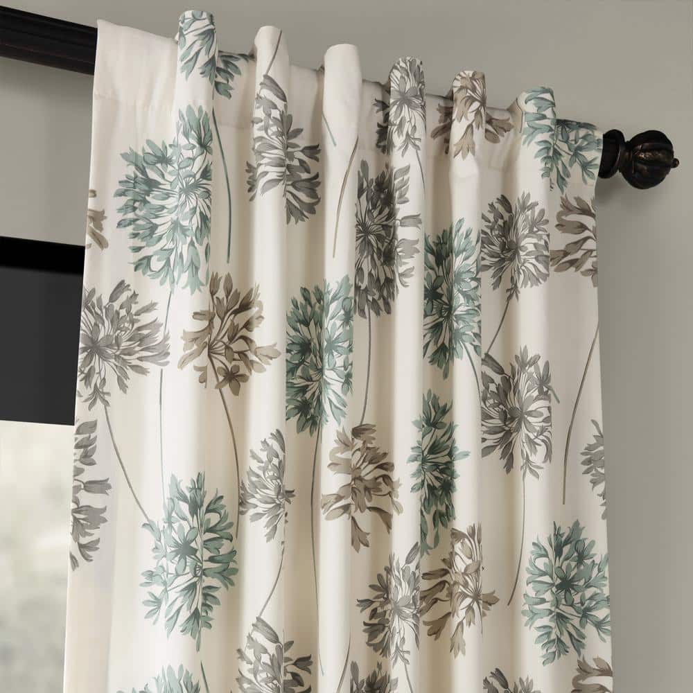 Allium Blue Gray Printed Room Darkening Curtain – 50 in. W x 84 in. L Rod Pocket with Back Tab Single Window Panel