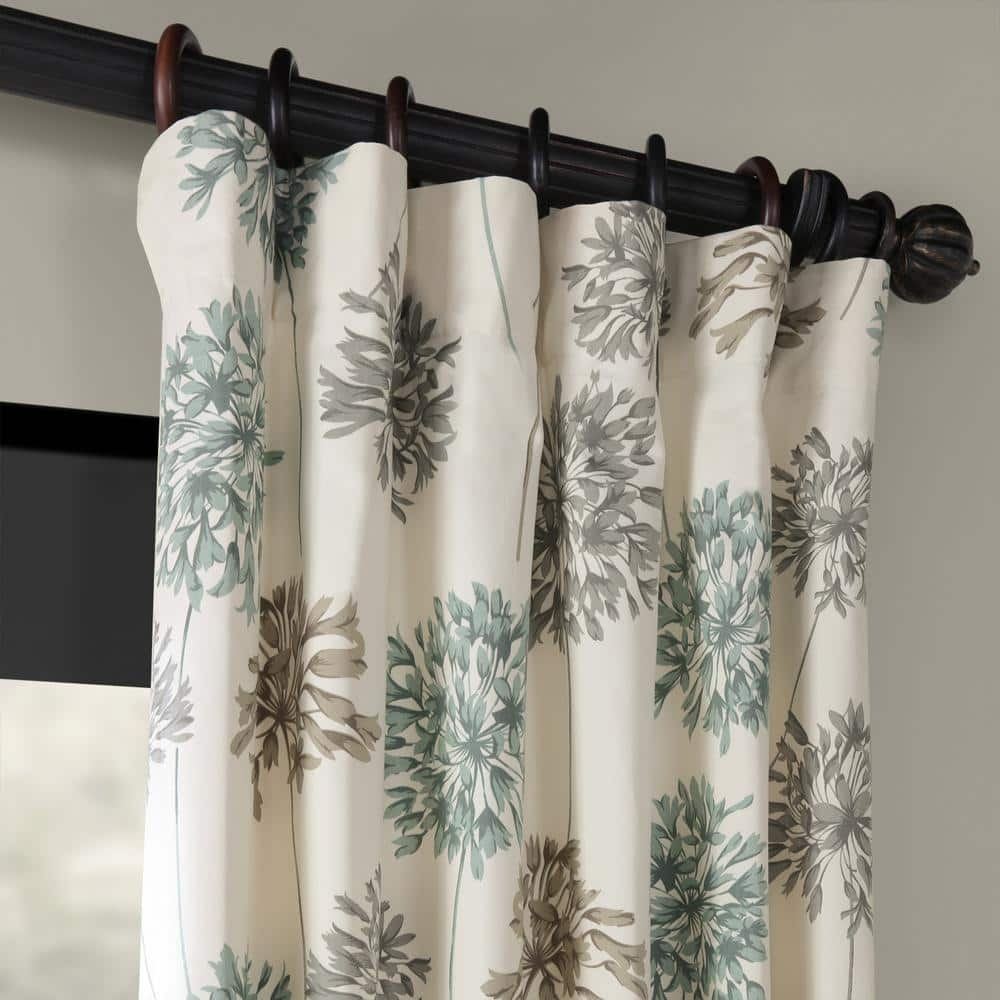 Allium Blue Gray Printed Room Darkening Curtain – 50 in. W x 84 in. L Rod Pocket with Back Tab Single Window Panel