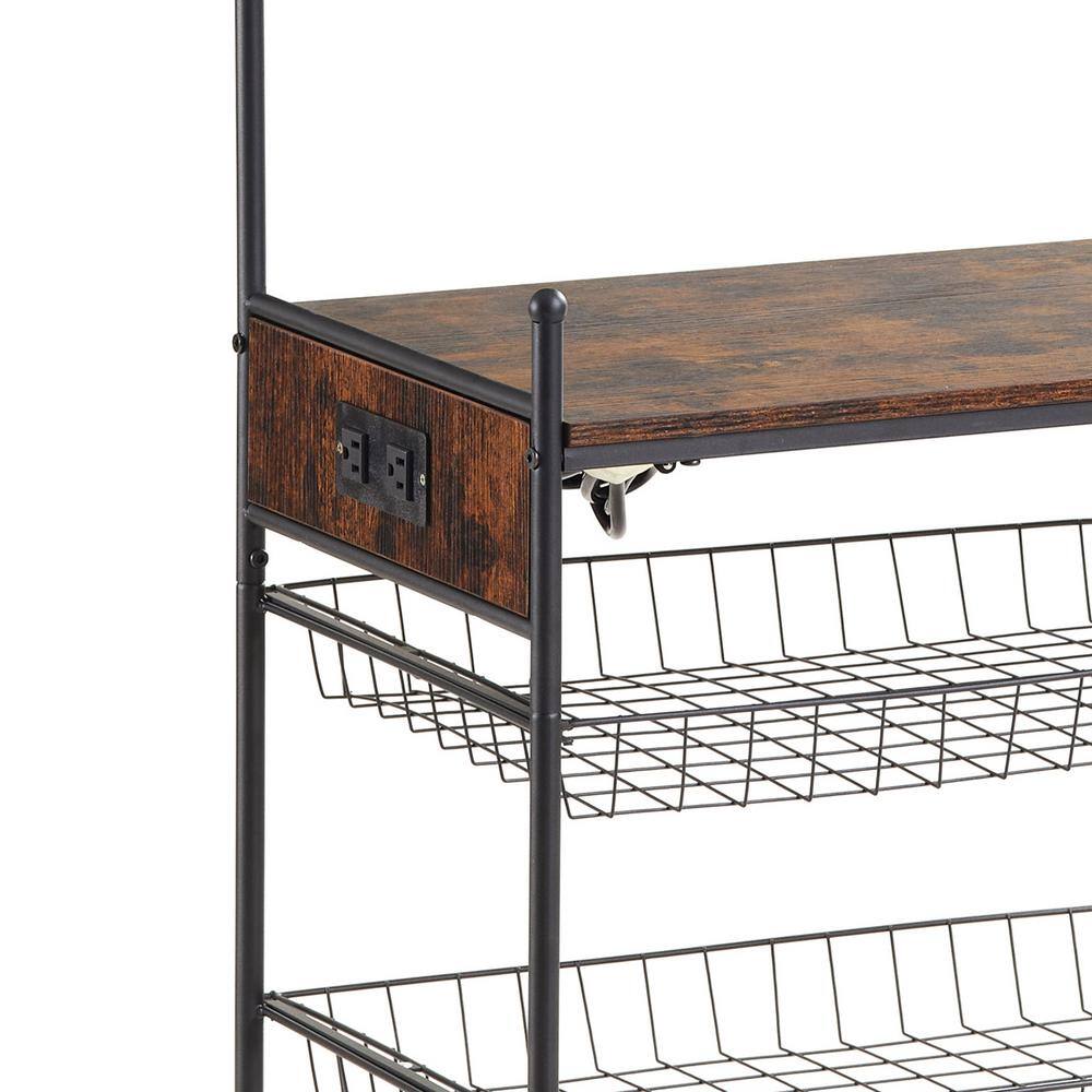 4-Shelf Removable Kitchen Storage Shelf Rack Anti-Skid Locks Wheels in Antique brown