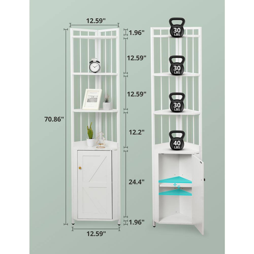 12.59 in. W x 11.80 in. D x 70.87 in. H Corner Storage Cabinets in White, Pantry Organizer