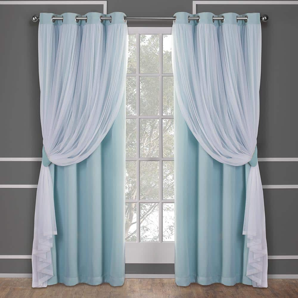 Catarina Aqua Solid Lined Room Darkening Grommet Top Curtain, 52 in. W x 84 in. L (Set of 2)