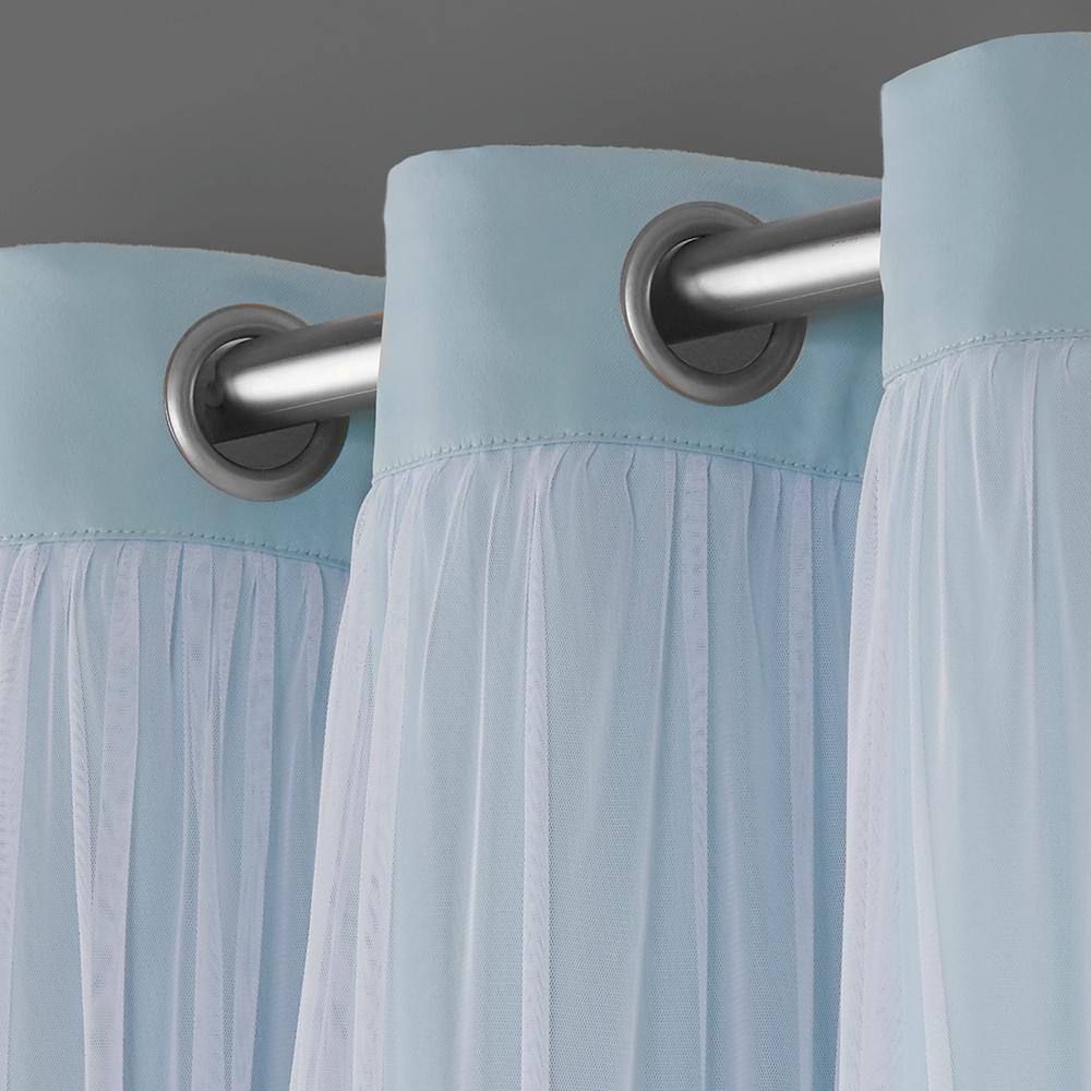 Catarina Aqua Solid Lined Room Darkening Grommet Top Curtain, 52 in. W x 84 in. L (Set of 2)