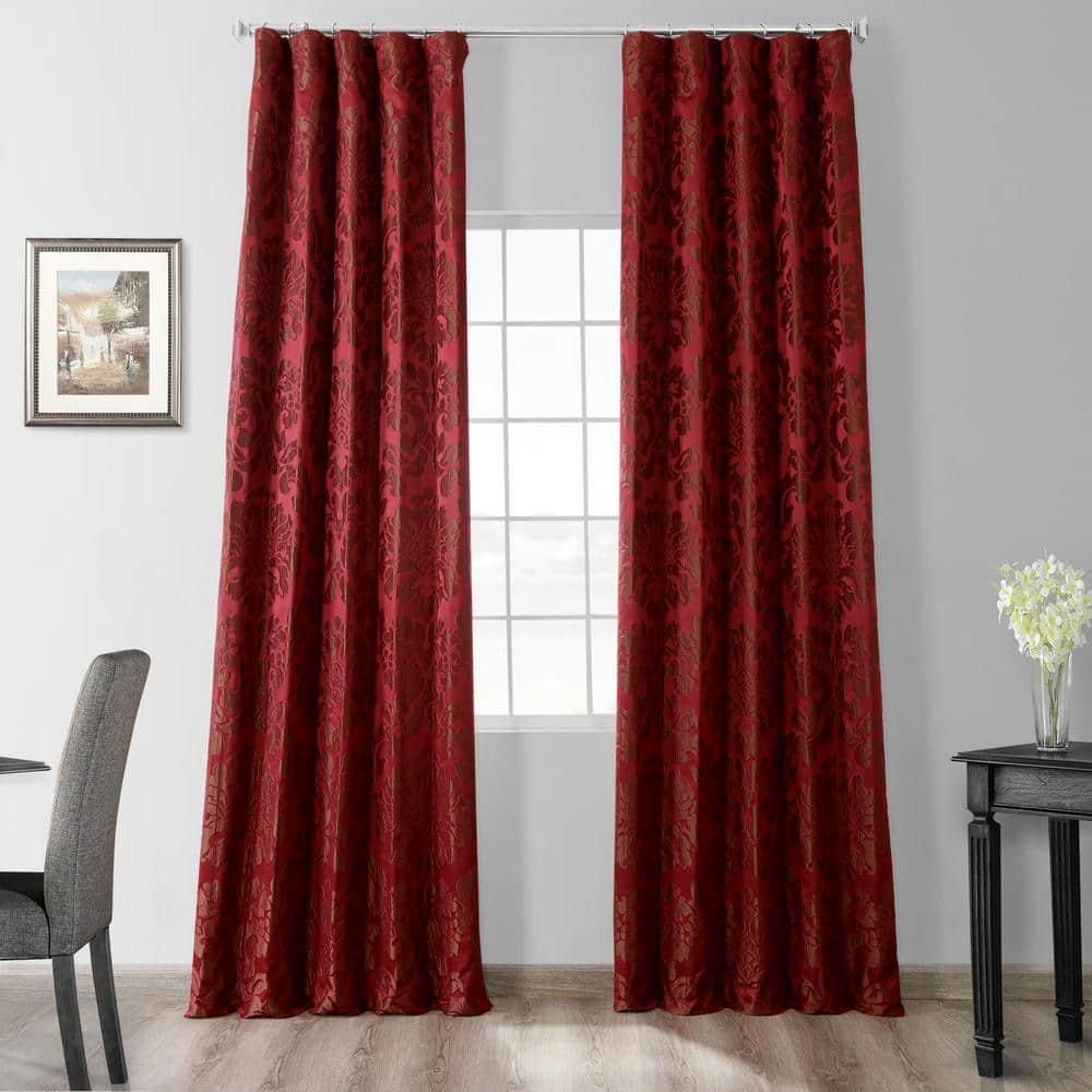 Astoria Red/Bronze Jacquard Faux Silk Rod Pocket Room Darkening Curtain – 50 in. W x 96 in. L (1 Panel)