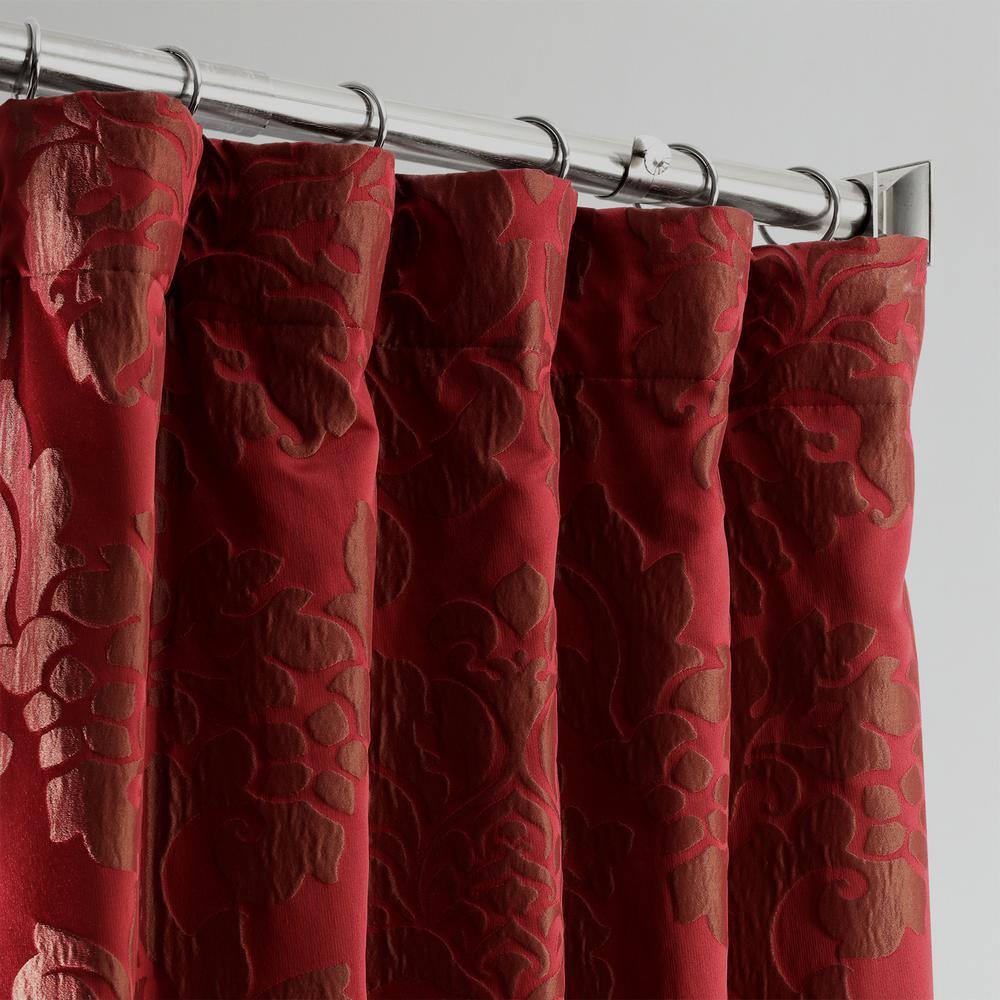 Astoria Red/Bronze Jacquard Faux Silk Rod Pocket Room Darkening Curtain – 50 in. W x 96 in. L (1 Panel)