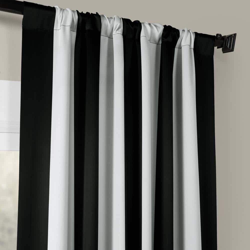 Awning Black & Fog White Striped Blackout Curtain – 50 in. W x 84 in. L (1 Panel)