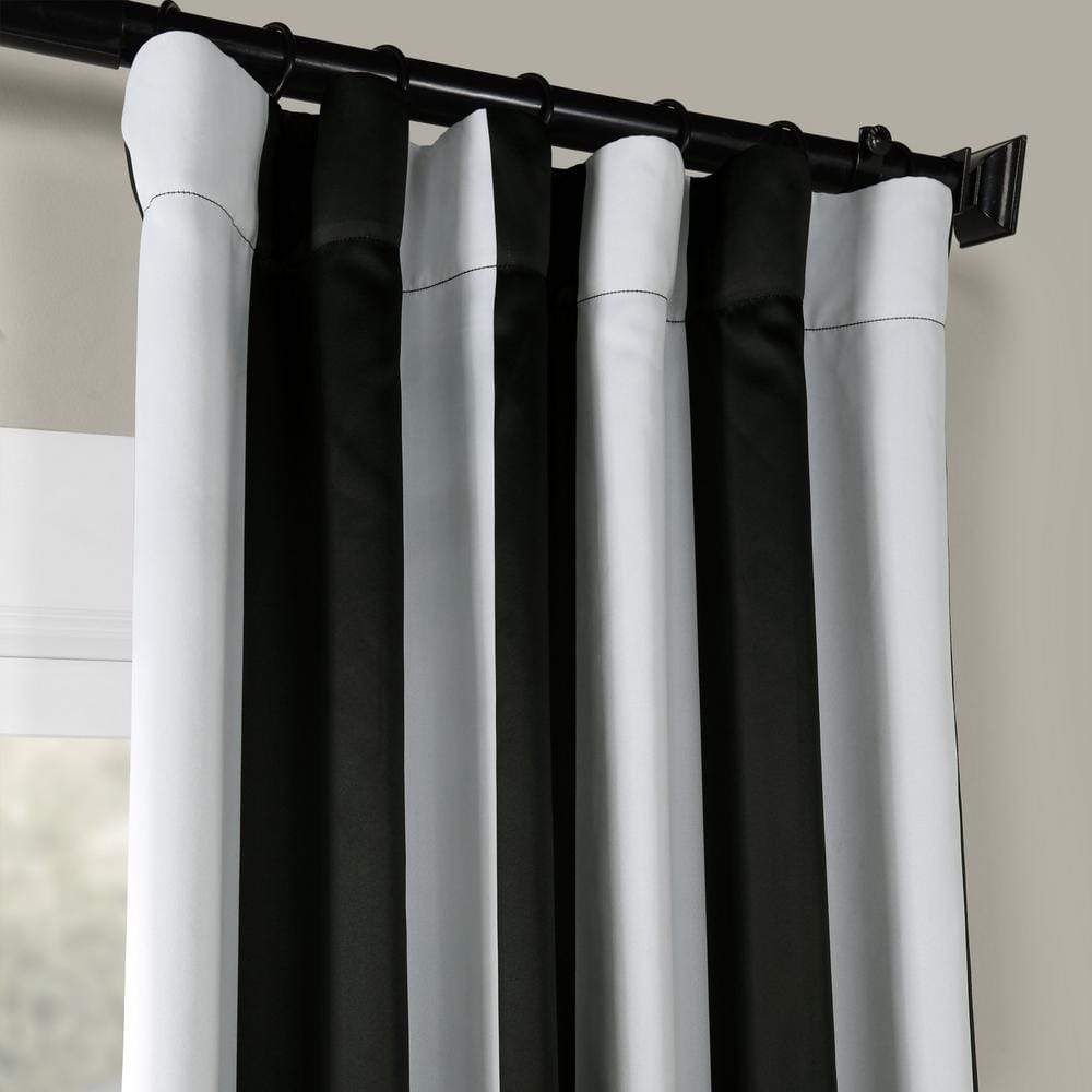 Awning Black & Fog White Striped Blackout Curtain – 50 in. W x 84 in. L (1 Panel)