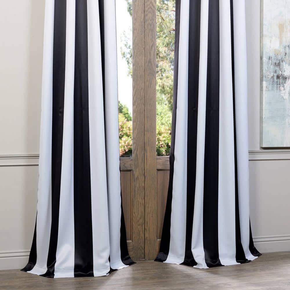 Awning Black & Fog White Striped Grommet Room Darkening Curtain – 50 in. W x 84 in. L (1 Panel)