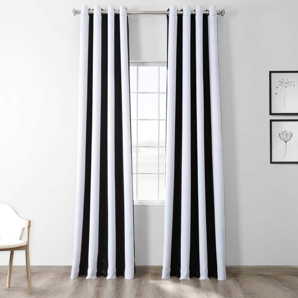 Awning Black & Fog White Striped Grommet Room Darkening Curtain – 50 in. W x 84 in. L (1 Panel)