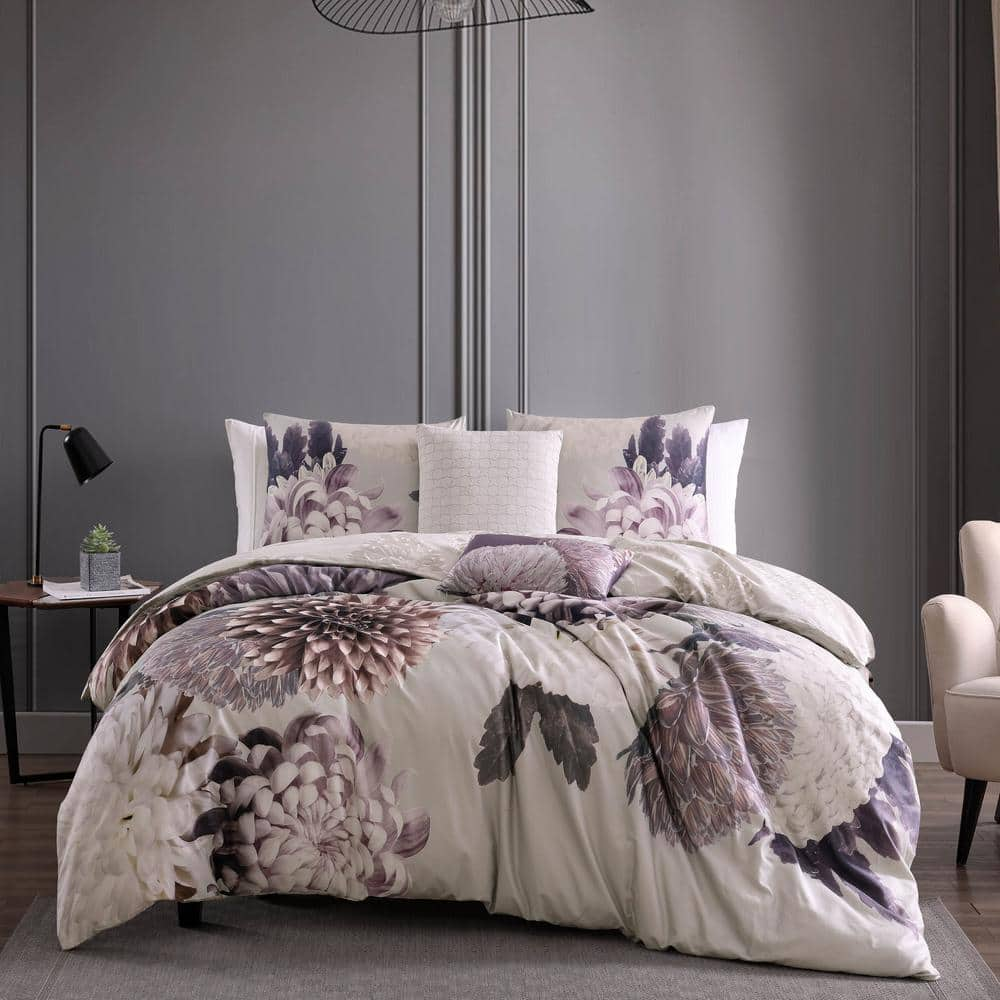 Bloom Purple 100% Cotton 230 Thread Count 5-Piece Reversible Comforter Set