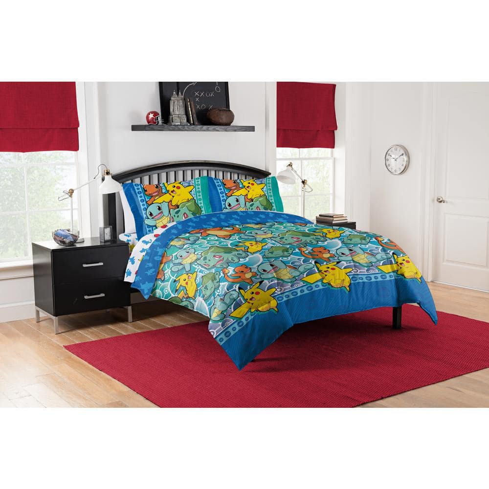 Pokémon, First Starters 5-Piece Full Multi-Colored Polyester Bed Comforter Set in Bag Set 78 in. x 86 in.