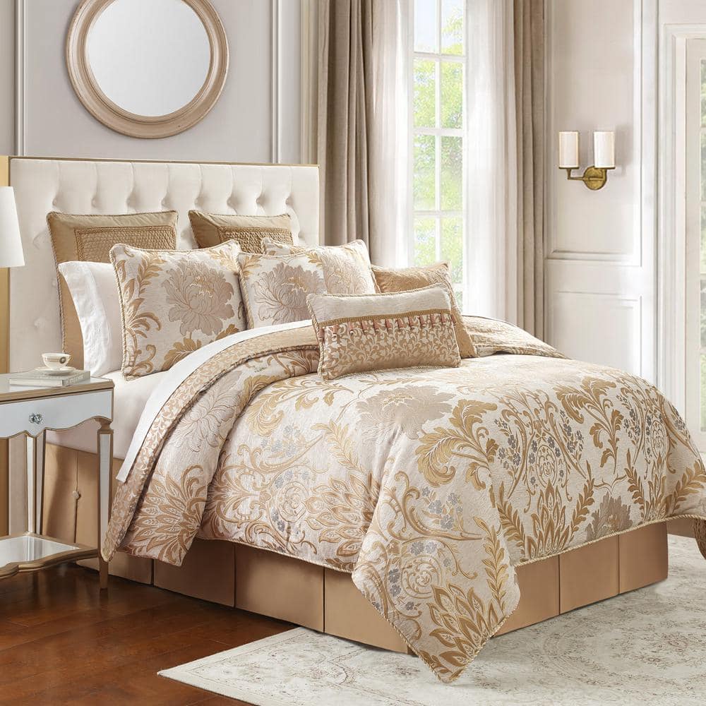 Ansonia 6PC Gold Floral Polyester King Comforter Set