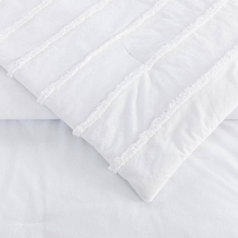 Chenille Chevron 3-Piece White Solid Cotton King Comforter Set