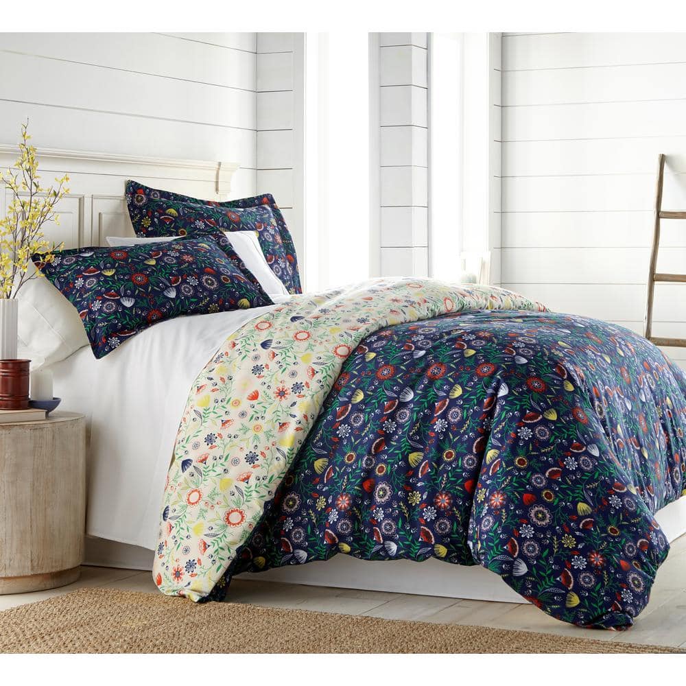 boho bloom 3-Piece Blue Floral Microfiber King/California King Comforter Set