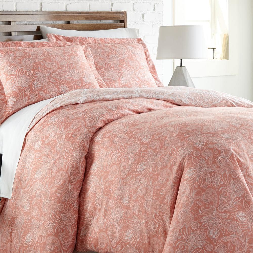 Perfect Paisley Reversible 3-Piece Coral Microfiber Full/Queen Comforter Set