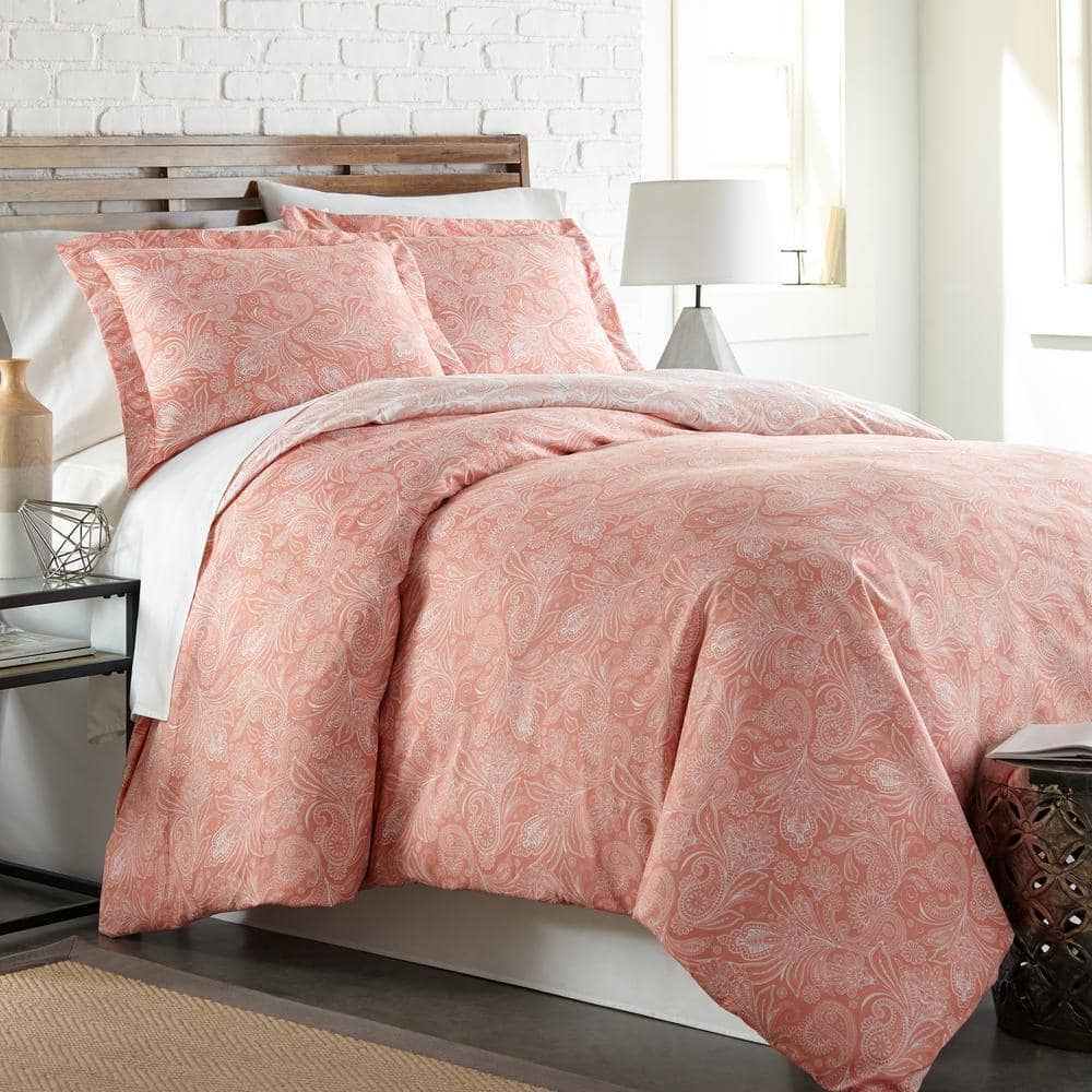 Perfect Paisley Reversible 3-Piece Coral Microfiber Full/Queen Comforter Set