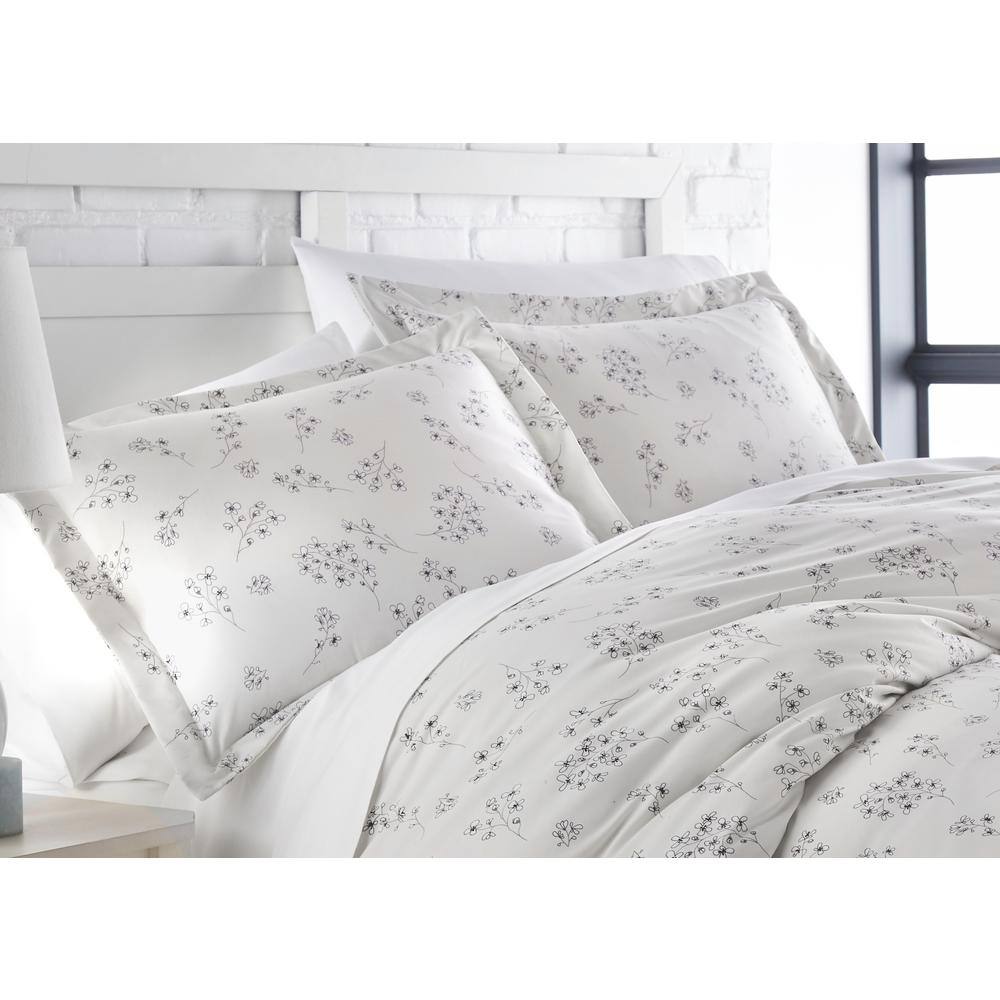 Sweet Florals 3-Piece Grey Floral Microfiber King/California King Comforter Set