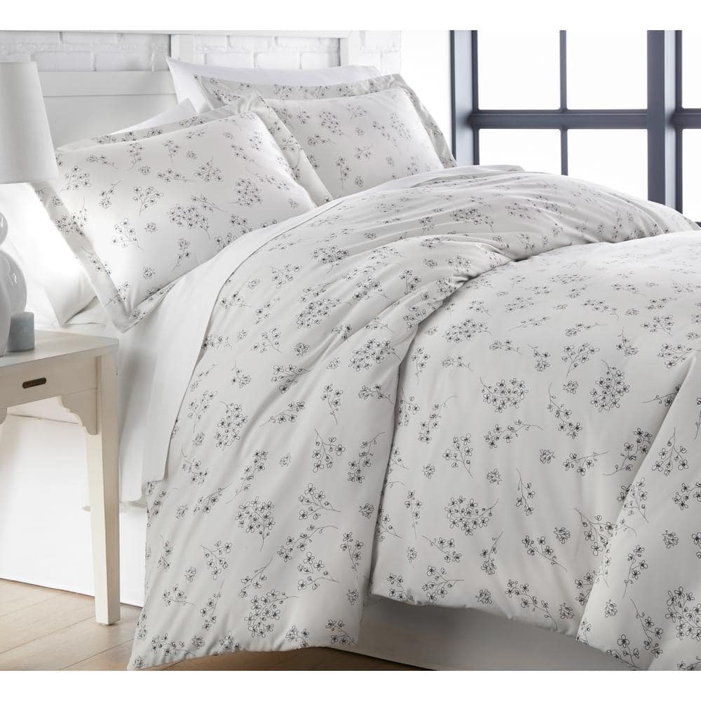 Sweet Florals 3-Piece Grey Floral Microfiber King/California King Comforter Set