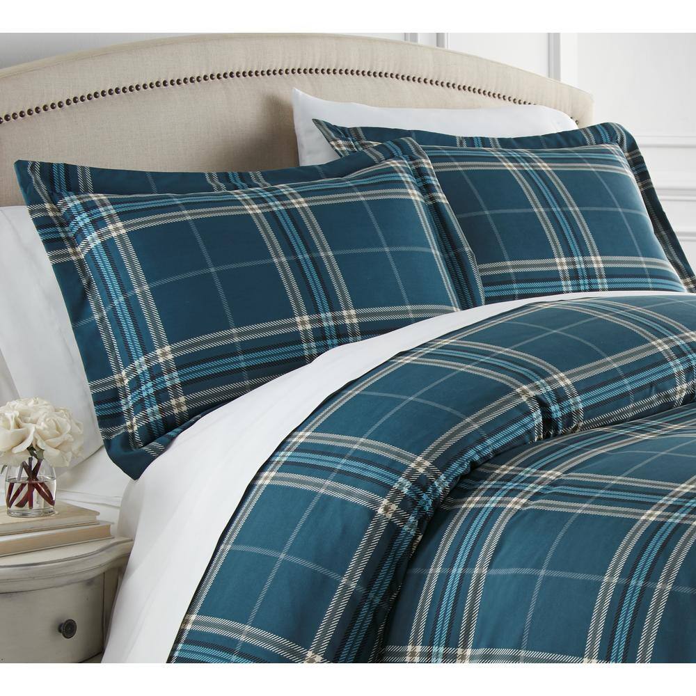 Vilano Plaid 3-Piece Blue Plaid Microfiber King/Cal King Comforter Set