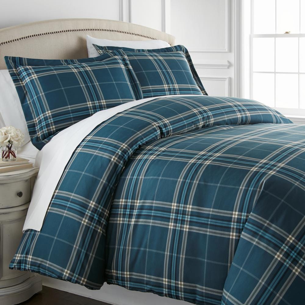 Vilano Plaid 3-Piece Blue Plaid Microfiber King/Cal King Comforter Set