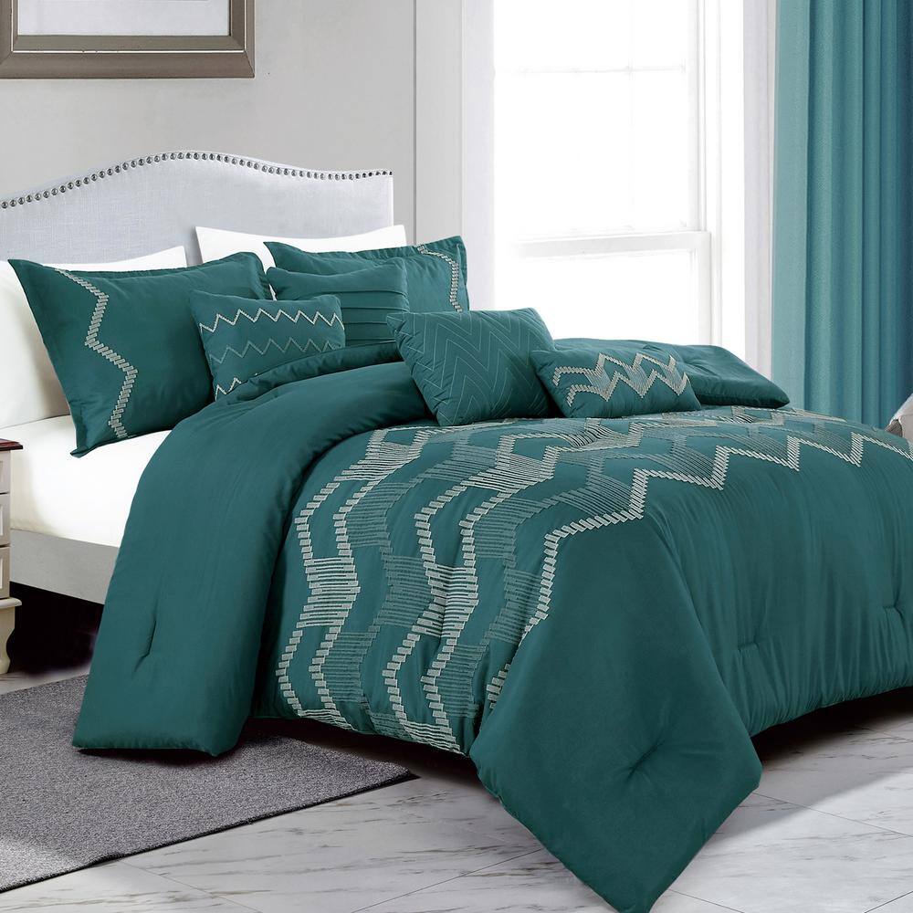 7-Piece Green All Season Bedding King size Comforter Set, Ultra Soft Polyester Elegant Bedding Comforters