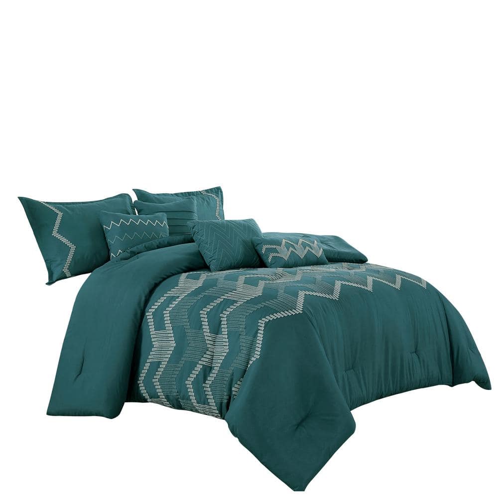 7-Piece Green All Season Bedding King size Comforter Set, Ultra Soft Polyester Elegant Bedding Comforters