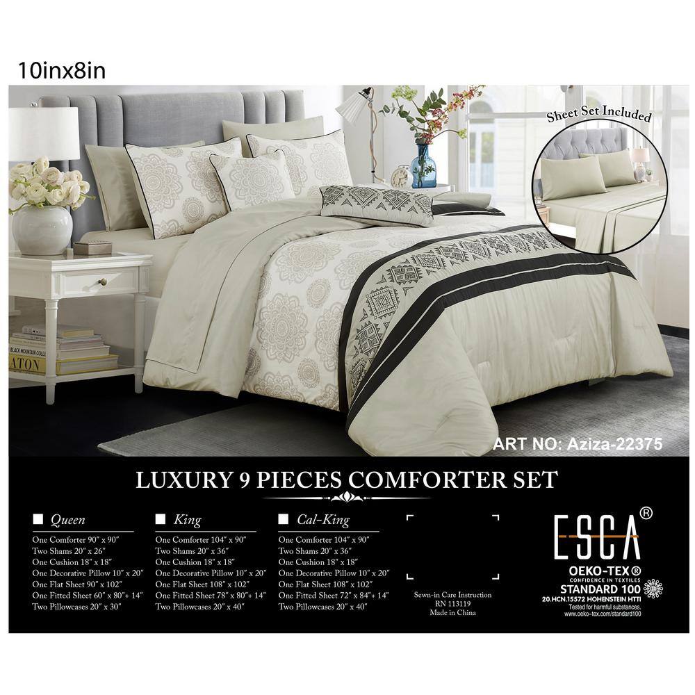 9 Piece All Season Bedding Queen size Comforter Set, Ultra Soft Polyester Elegant Bedding Comforters