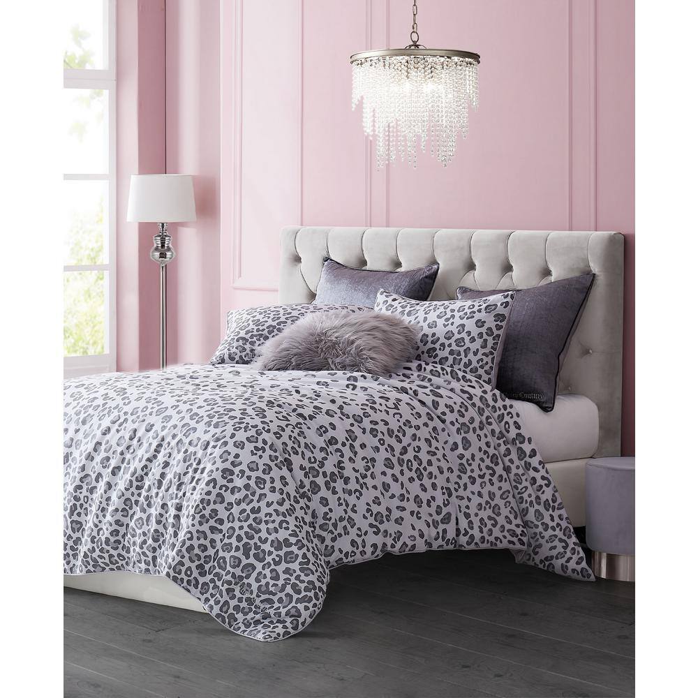 Pearl Leopard 3-Piece Gray Cotton Full/Queen Comforter Set