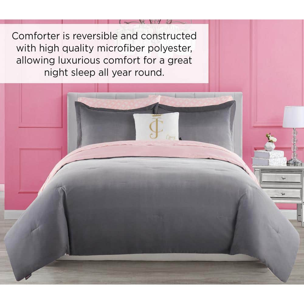 Ombre 6-Piece Gray/Pink Reversible Microfiber Twin Comforter Set