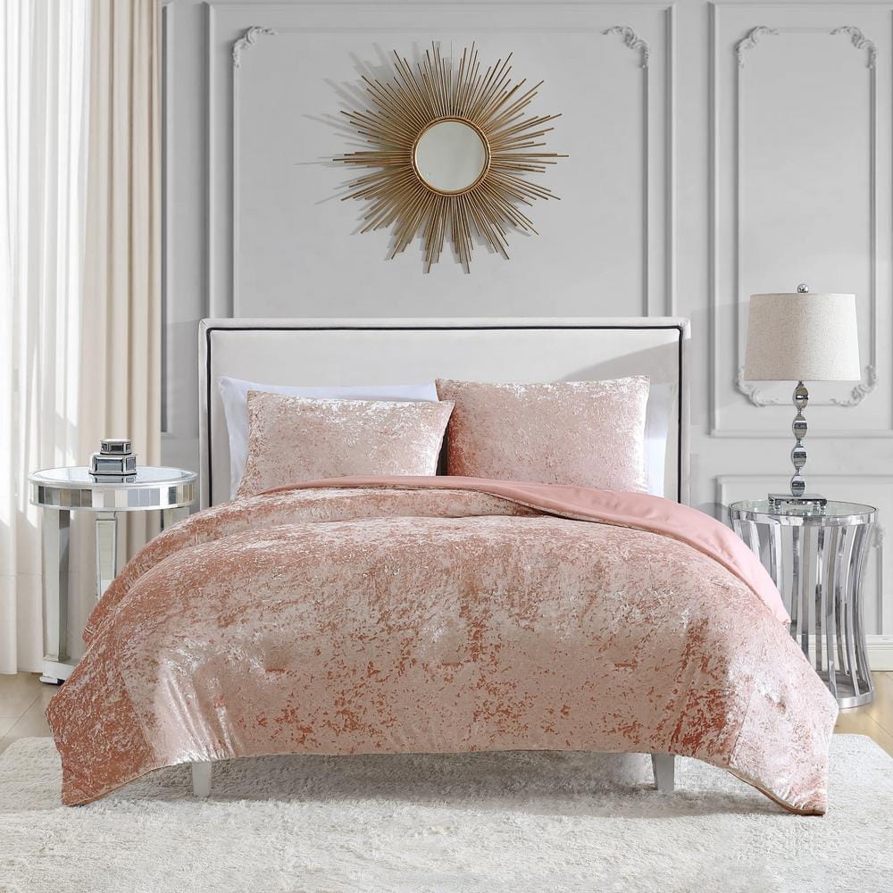 Juicy Crushed Velvet 3-Piece Pink Microfiber Queen Comforter Set