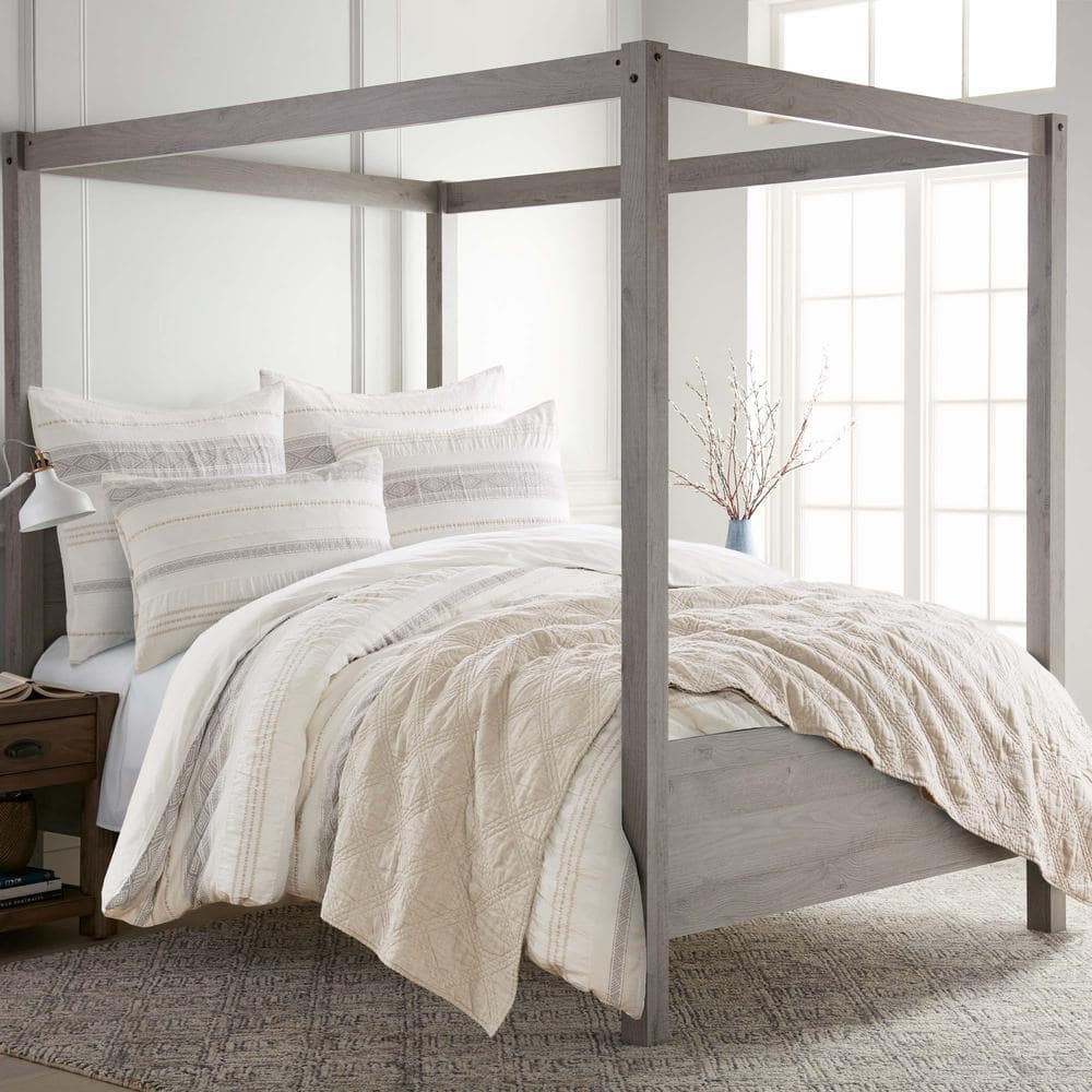 Pickford 3-Piece Grey, Taupe, Cream Stripe, Geometric Cotton King/Cal King Comforter Set