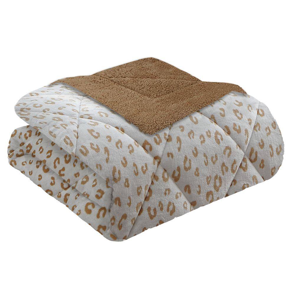 Leopard Tan 3-Piece Ultra Polyester Plush with Sherpa Reverse Queen Comforter Set