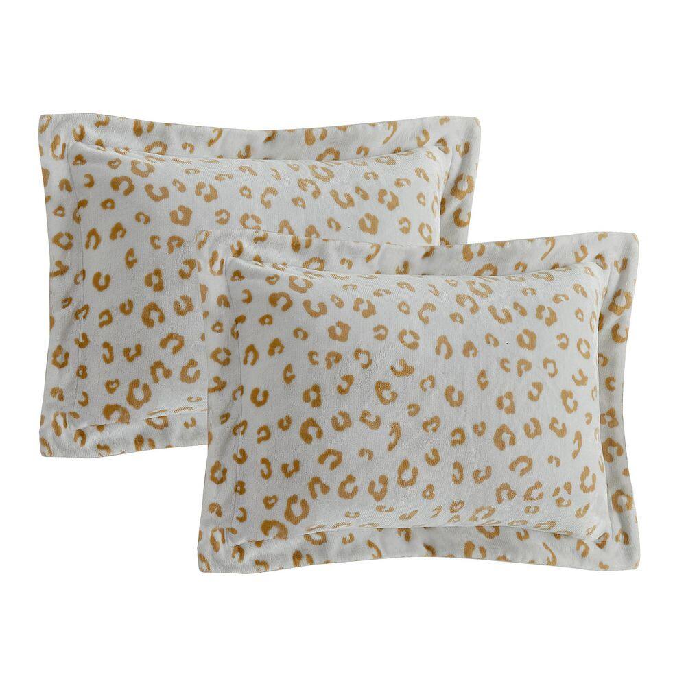 Leopard Tan 3-Piece Ultra Polyester Plush with Sherpa Reverse Queen Comforter Set