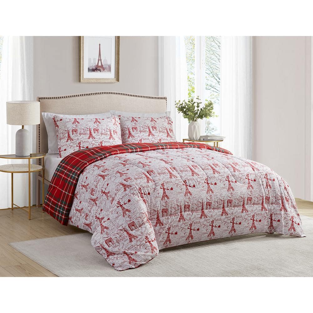 Parisienne Holiday Red 3-Piece Soft Microfiber Comforter Set – King