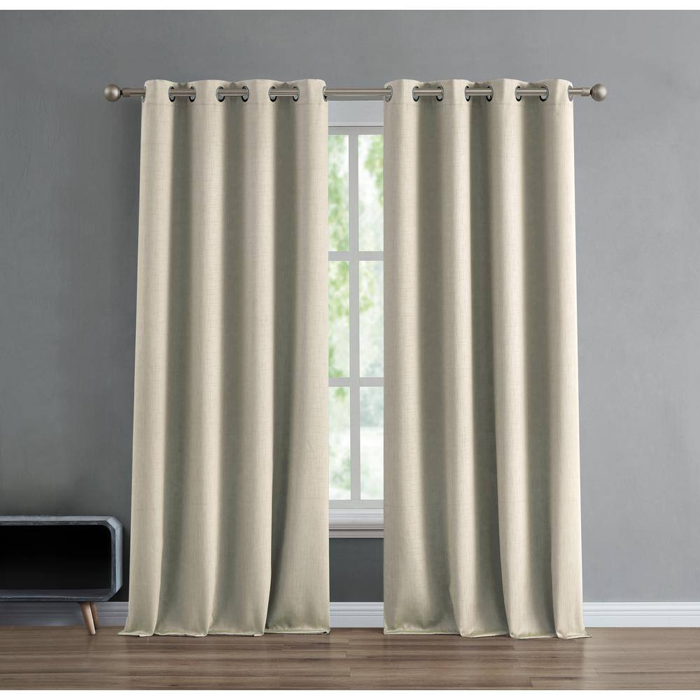 Ebony Beige 50 in. W x 84 in. L Grommet Room Darkening Tiebacks Curtain (2-Panels)