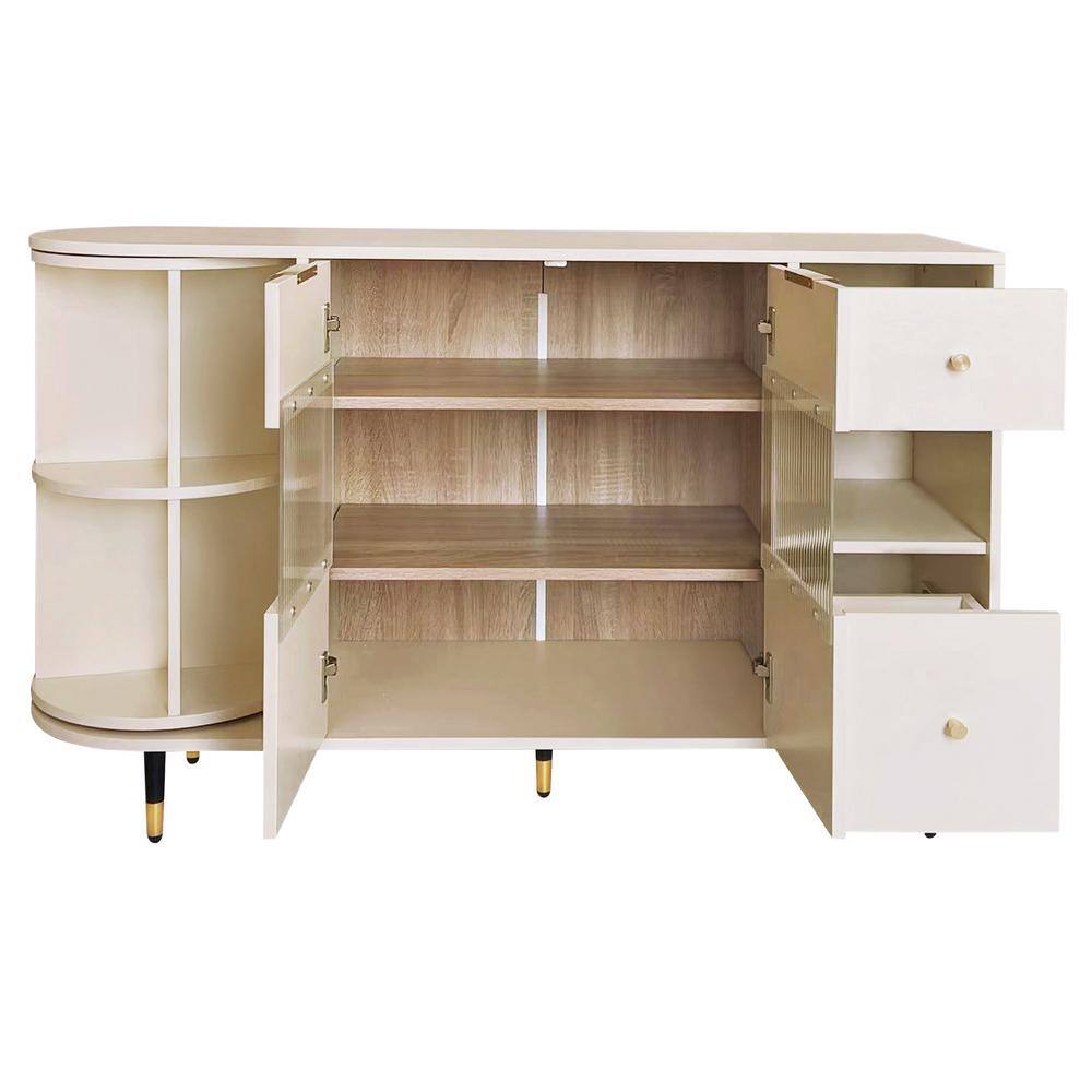 Beige Wood Pantry Organizer Storage Cabinet with 2-Doors and 2-Drawers