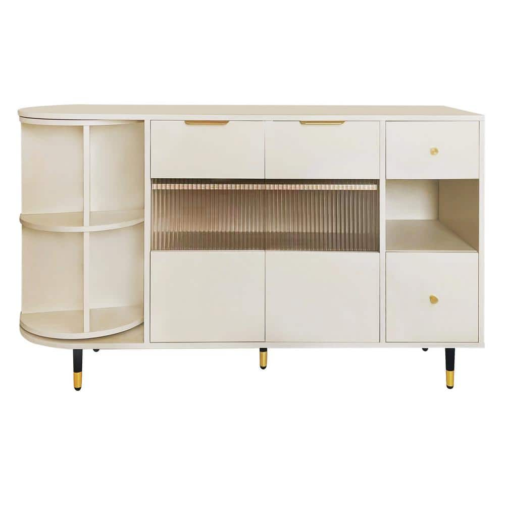 Beige Wood Pantry Organizer Storage Cabinet with 2-Doors and 2-Drawers