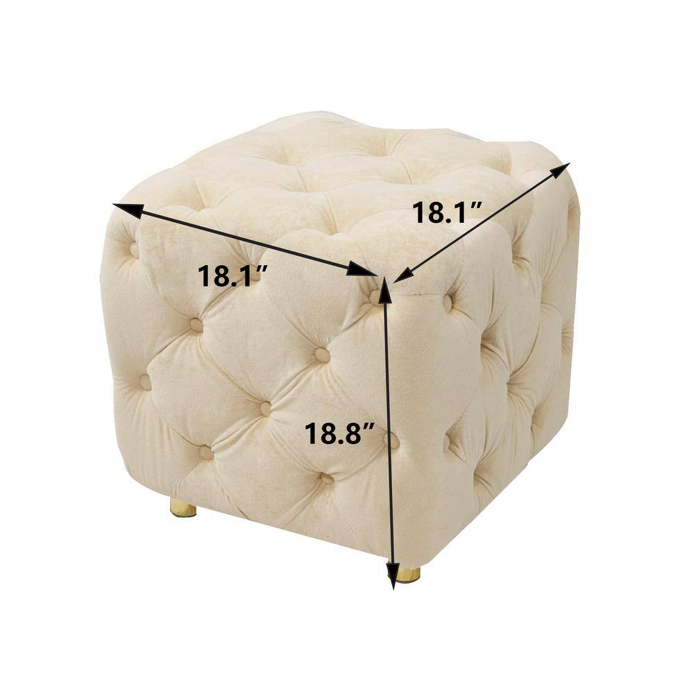 1-Shelf Beige Pantry Organizer with Beige Velvet Upholstered Ottoman, Foot Stool for Bedroom