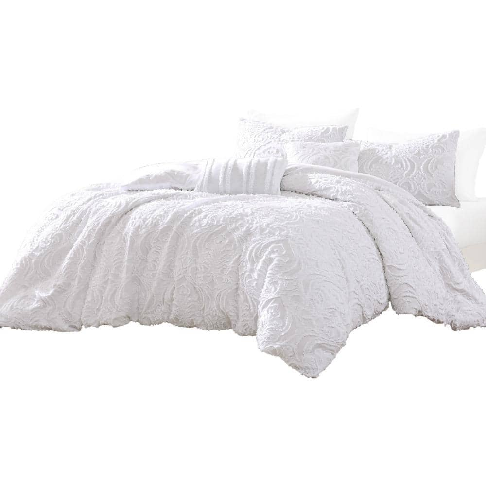 Kile 6- Piece White Medallion Cotton Queen Comforter Set