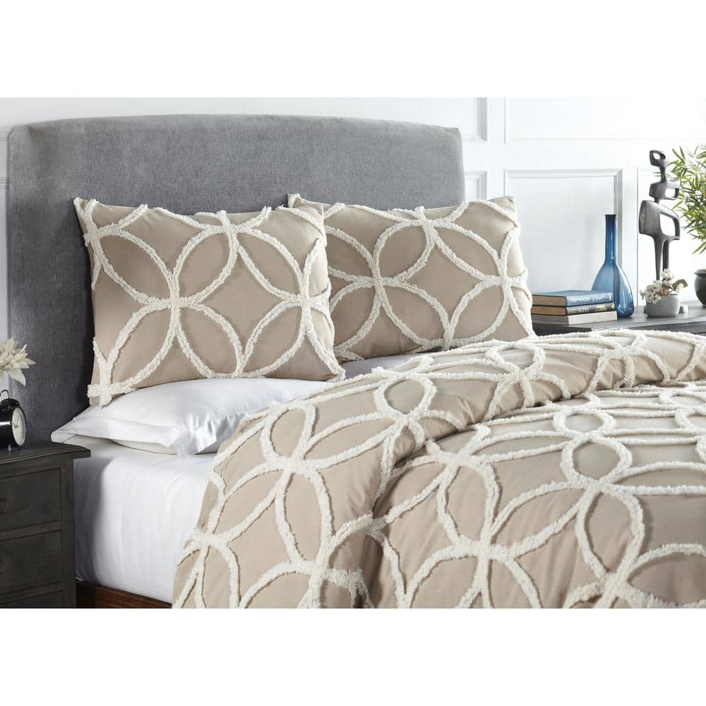 Wedding Ring 2-Tone 3-Piece Taupe/Ivory King 100% Cotton Comforter Set