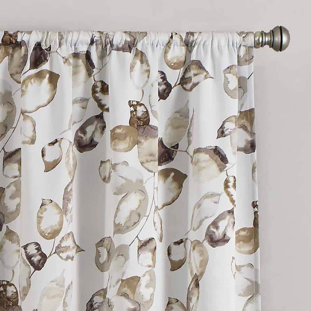 Paige Birch Woven Floral 37 in. W x 63 in. L Rod Pocket Blackout Curtain