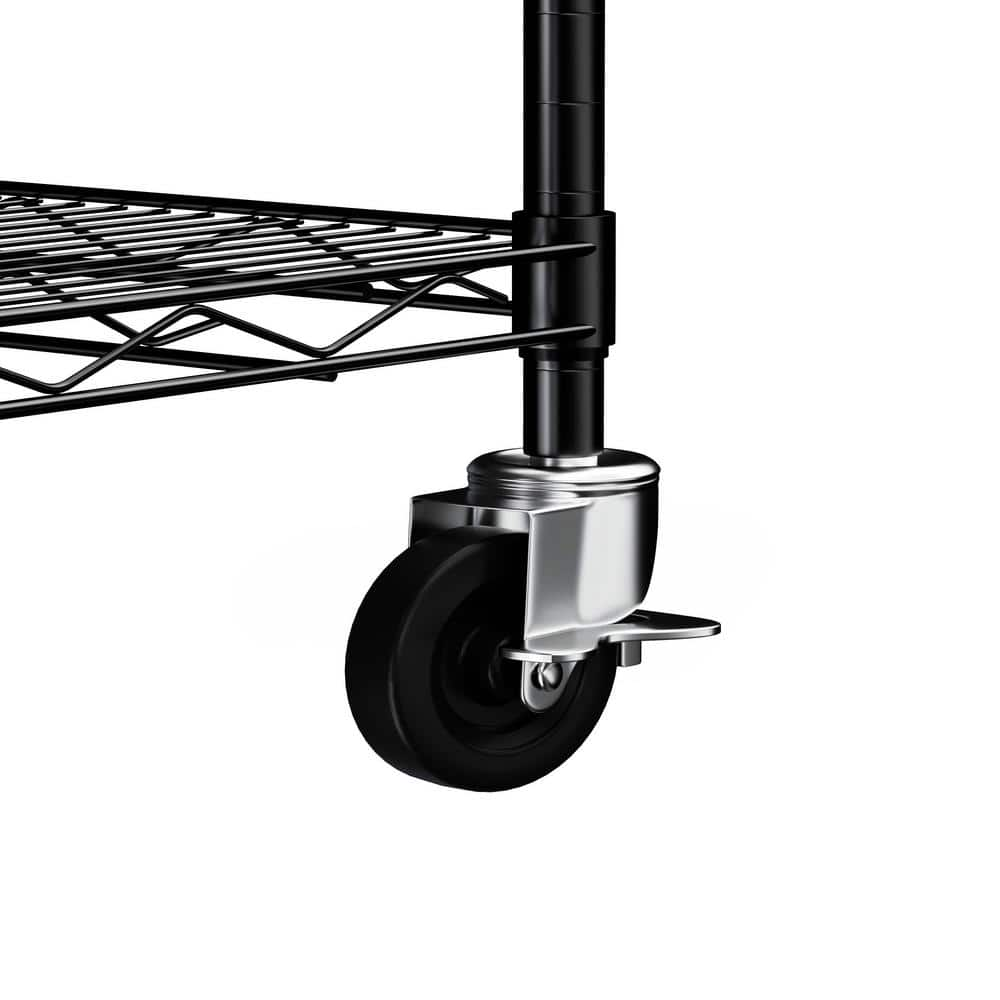 Heavy Duty 5-Shelf Black Adjustable Rack with Adjustable Feet and Mobile Wheels