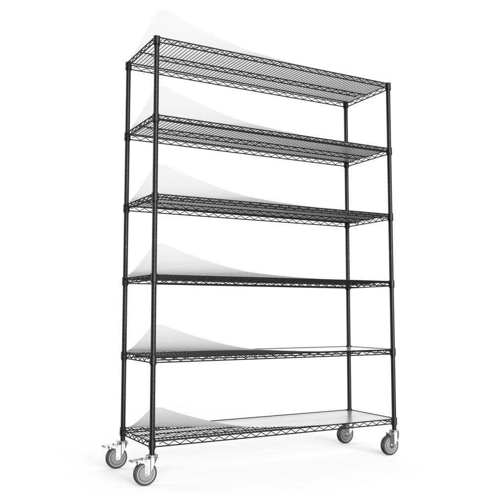 6-Tier Black Heavy Duty Storage Wire Rack with Wheels, 6000 lbs. NSF Height Adjustable Metal Garage Storage Rack