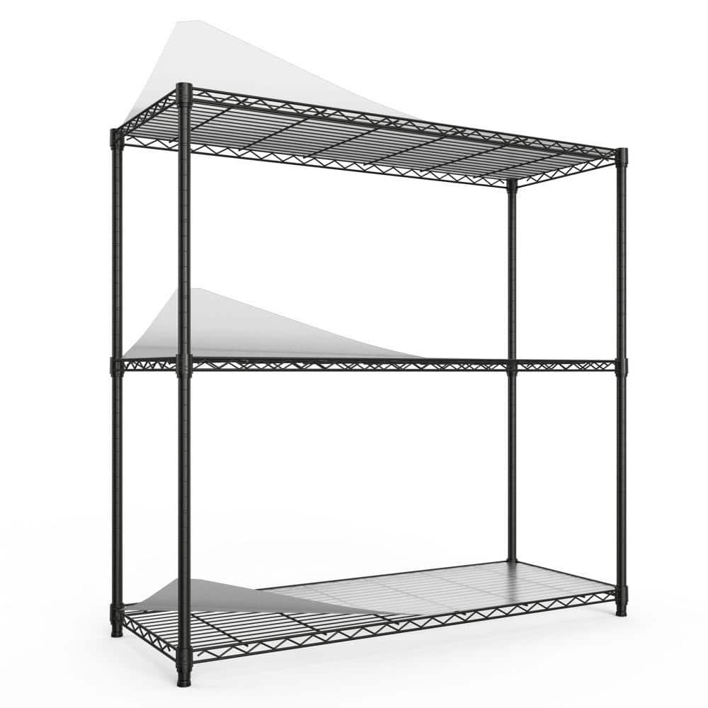 3-Tier Black Heavy Duty Storage Wire Rack, 1050 lbs. NSF Height Adjustable Metal Garage Storage Rack