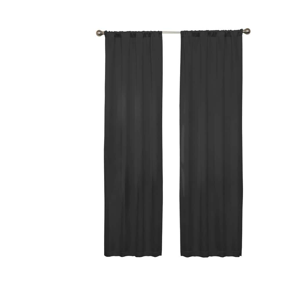 Darrell ThermaWeave Black Solid Polyester 37 in. W x 63 in. L Blackout Single Rod Pocket Curtain Panel