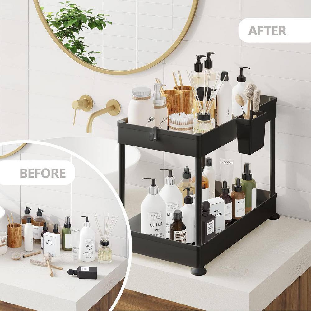 2-Tier Black Under Sink Organizer Storage Cabinet Basket Drawer