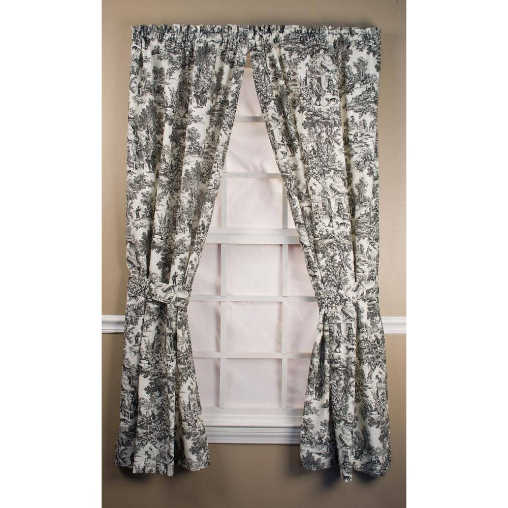 Black Toile Rod Pocket Room Darkening Curtain – 34 in. W x 63 in. L (Set of 2)