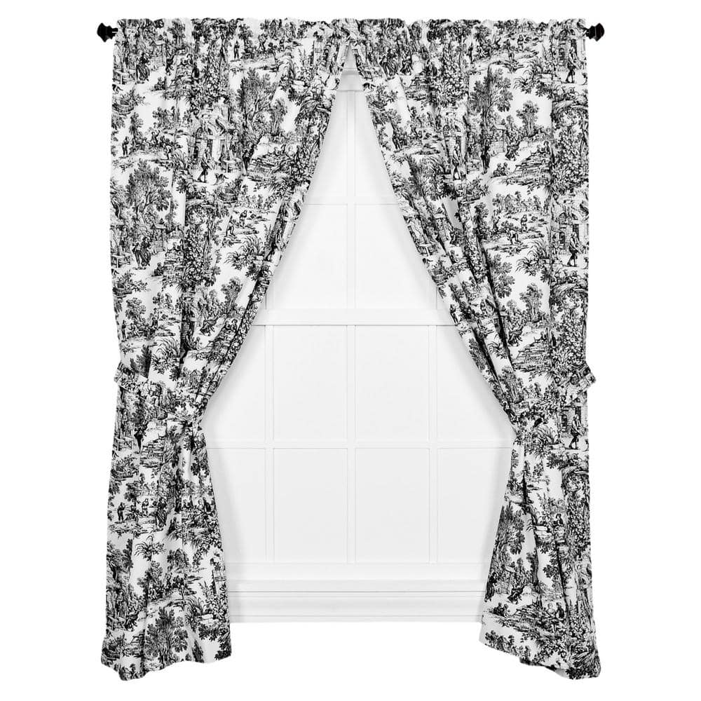 Black Toile Rod Pocket Room Darkening Curtain – 34 in. W x 63 in. L (Set of 2)